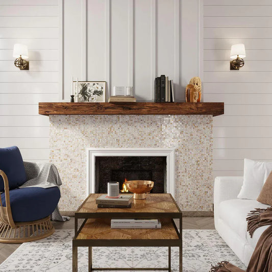 White, Beige 12 x 12 Polished Shell, Mother of Pearl Mosaic Tile - Sample